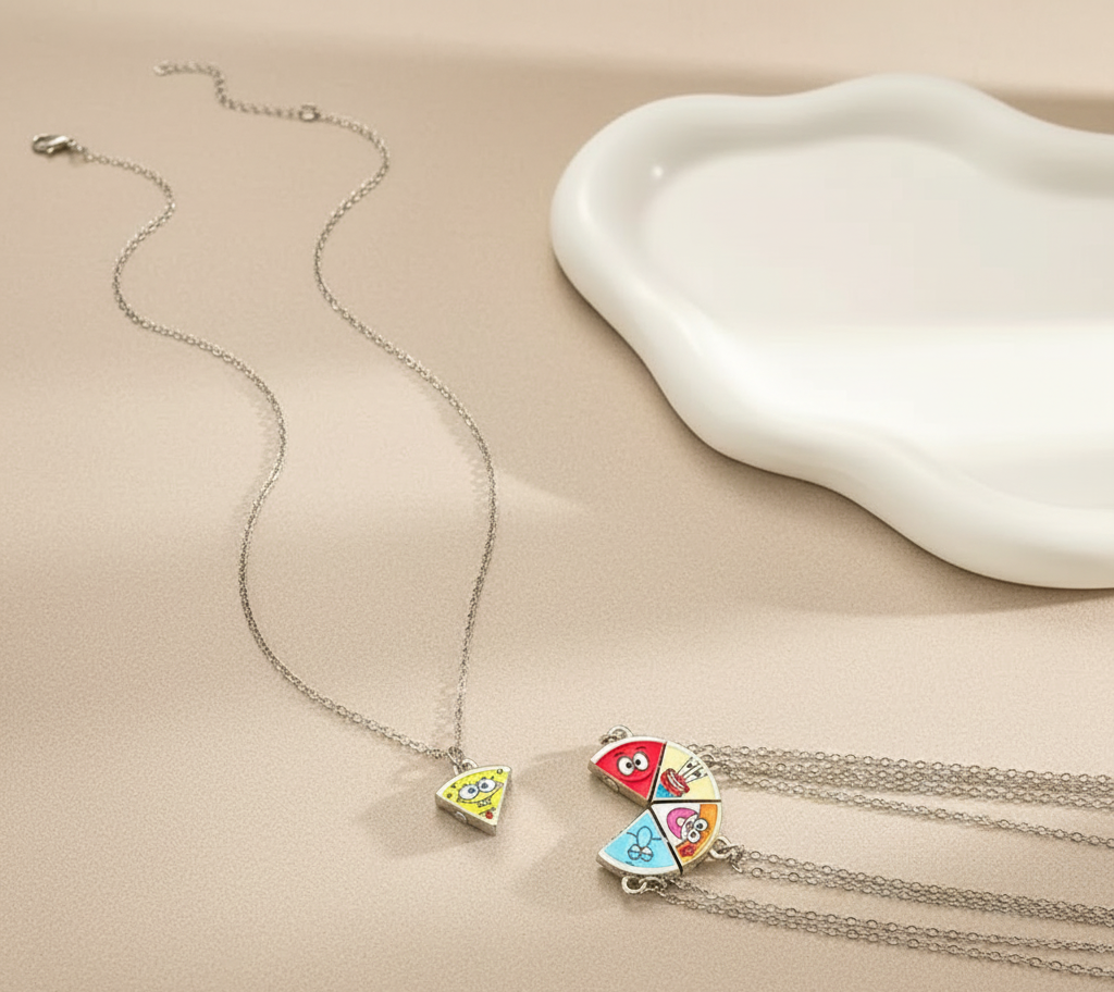 Pizza Slice Necklace Set – SpongeBob Edition (5pcs)