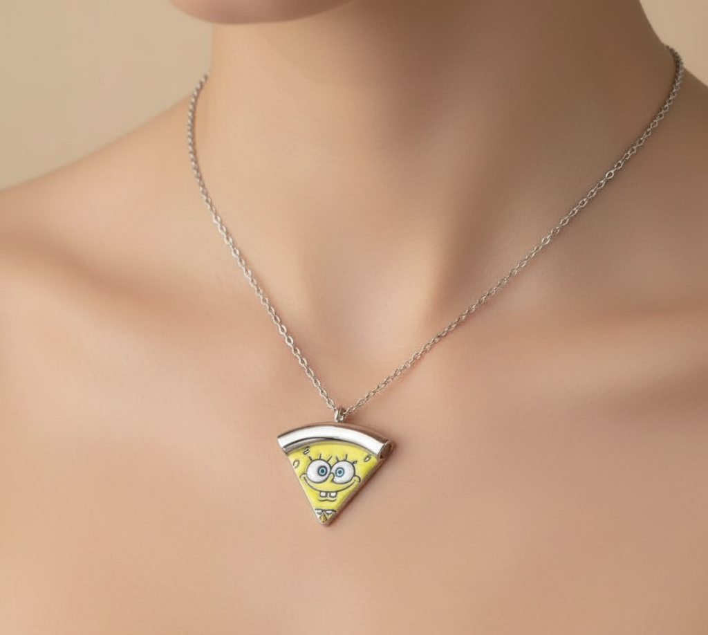 SpongeBob pizza slice pendant necklace – fun BFF jewelry piece by Charteff